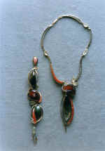 Suit "Morning". 1983. German silver, prazim, rhodonite, morion.