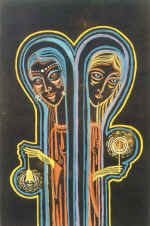 "Meditation" Cycle "Insight" Triptich Colored cardboard, tempera Left part 40�60 1992