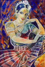 Indian dance in Orissi style. Paper, water colors, gouache. 35�47 2000
