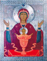 Icon of the Virgin "The Undrinkable Bowl". 85�60. Wood, levkas, egg tempera, framework with silvering. Transfiguration church (Ekaterinburg)