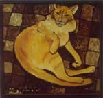 Red Cat on a Chequered Sofa.  Canvas, oil. 38�40.1999.