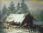 "Cabin", canvas, oil, 35�45, 1996.