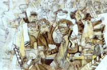 Tut-tut-tut, 1998, 40�60 Paper, mixed technique. Theatre of Jewish  Costume Cycle.