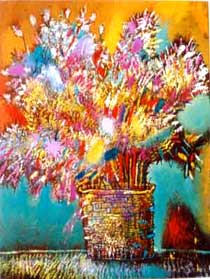 The Bouquet in Straw basket., 1999, 60�80 Oil on canvas, Cycle City. Color. Image.