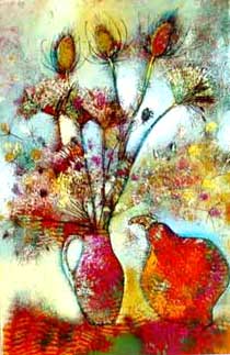 Still Life with dry flowers and pumpkin, 1999, 76�50 Oil on canvas, Cycle City. Color. Image.